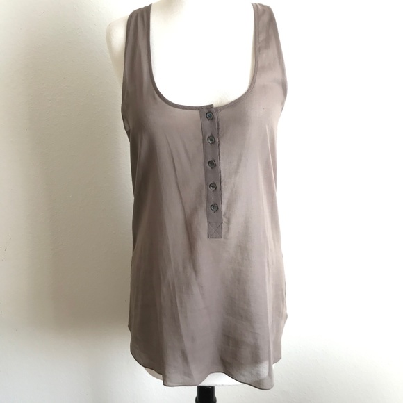 Theory Tops - Theory Khaki / Olive Green Sheer Button Top Tank